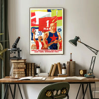 Vintage Soviet Sports Propaganda May Day Poster