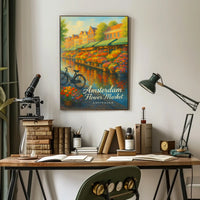 Amsterdam Flower Market Scenic Travel Heritage Cityscape Decor Vintage Artistic Souvenir Wanderlust Poster