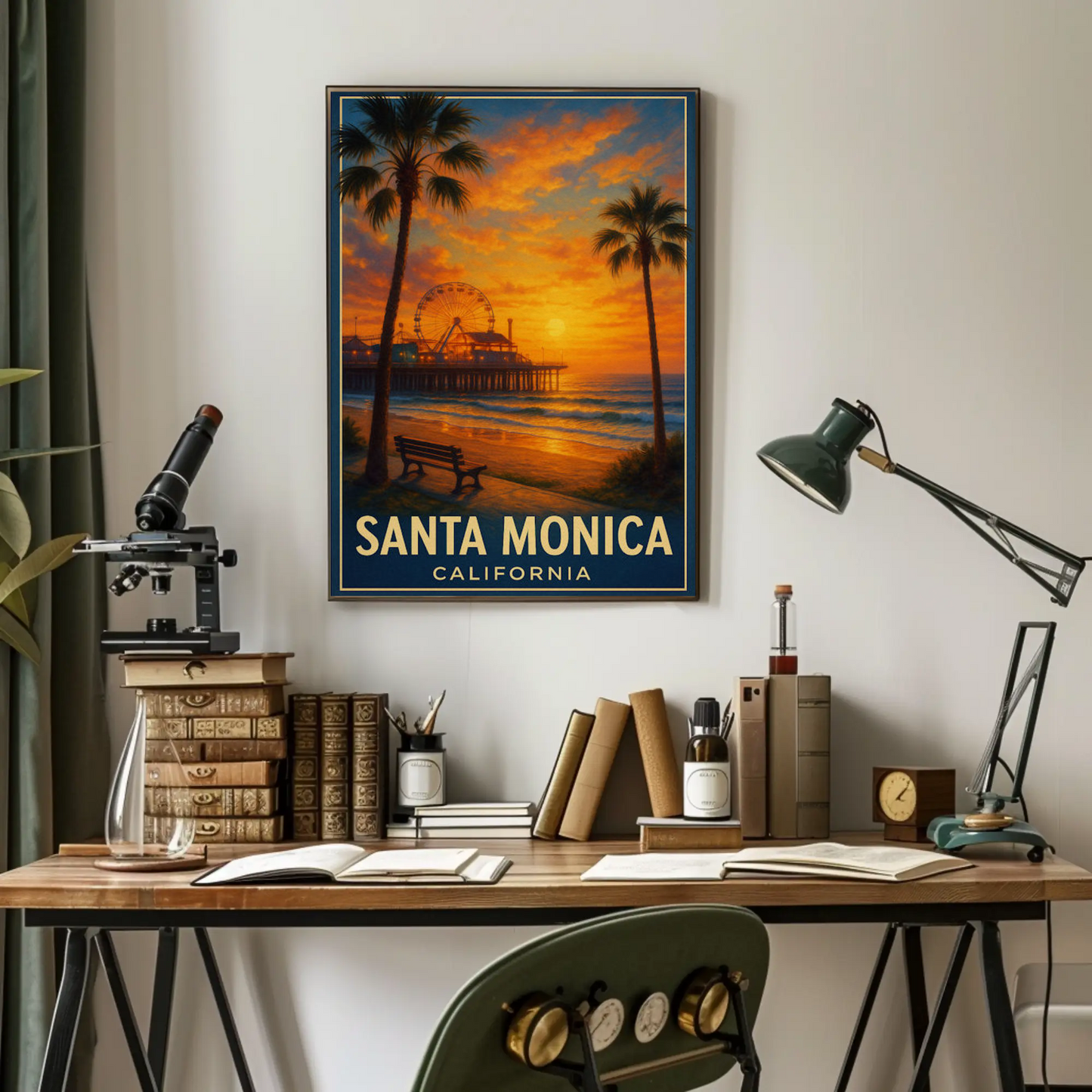 Santa Monica California Pier Ferris Sunset Beach Poster Poster
