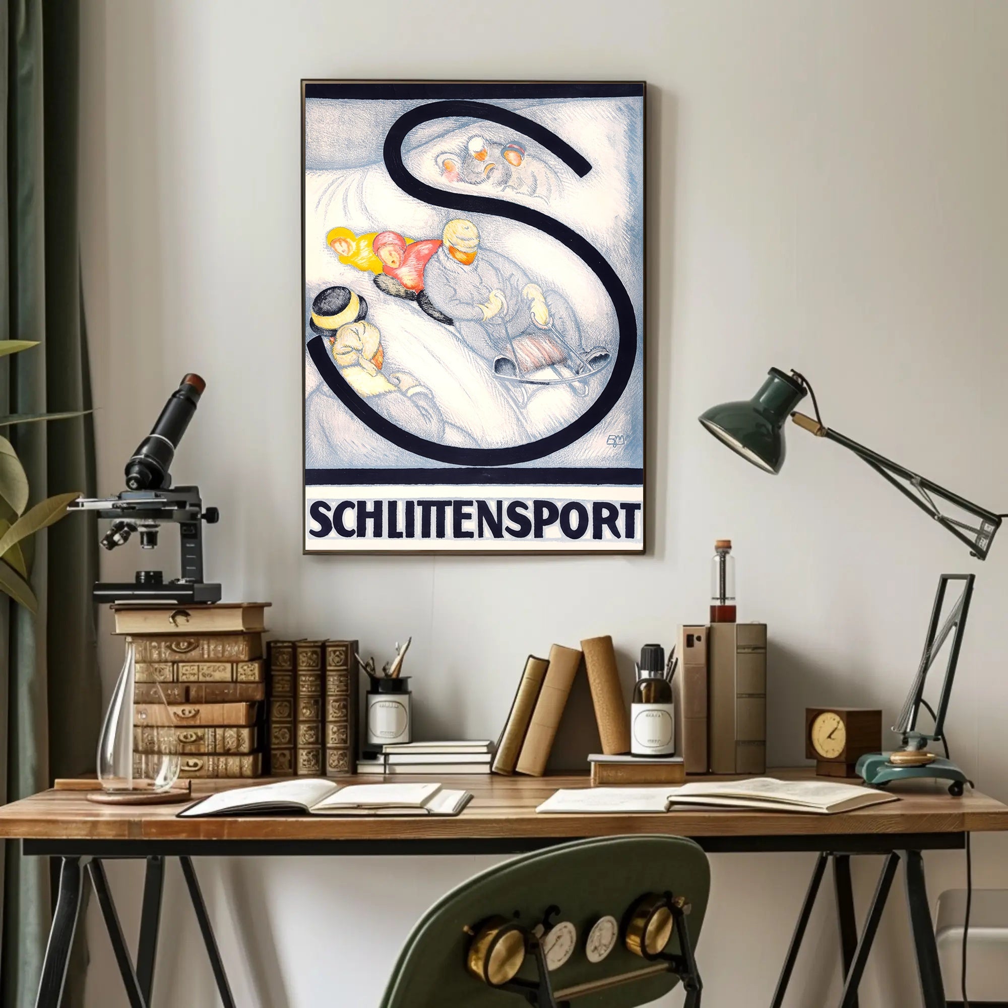 SCHLITTENSPORT Vintage Winter Sports Adventure Art Poster PosterGoat