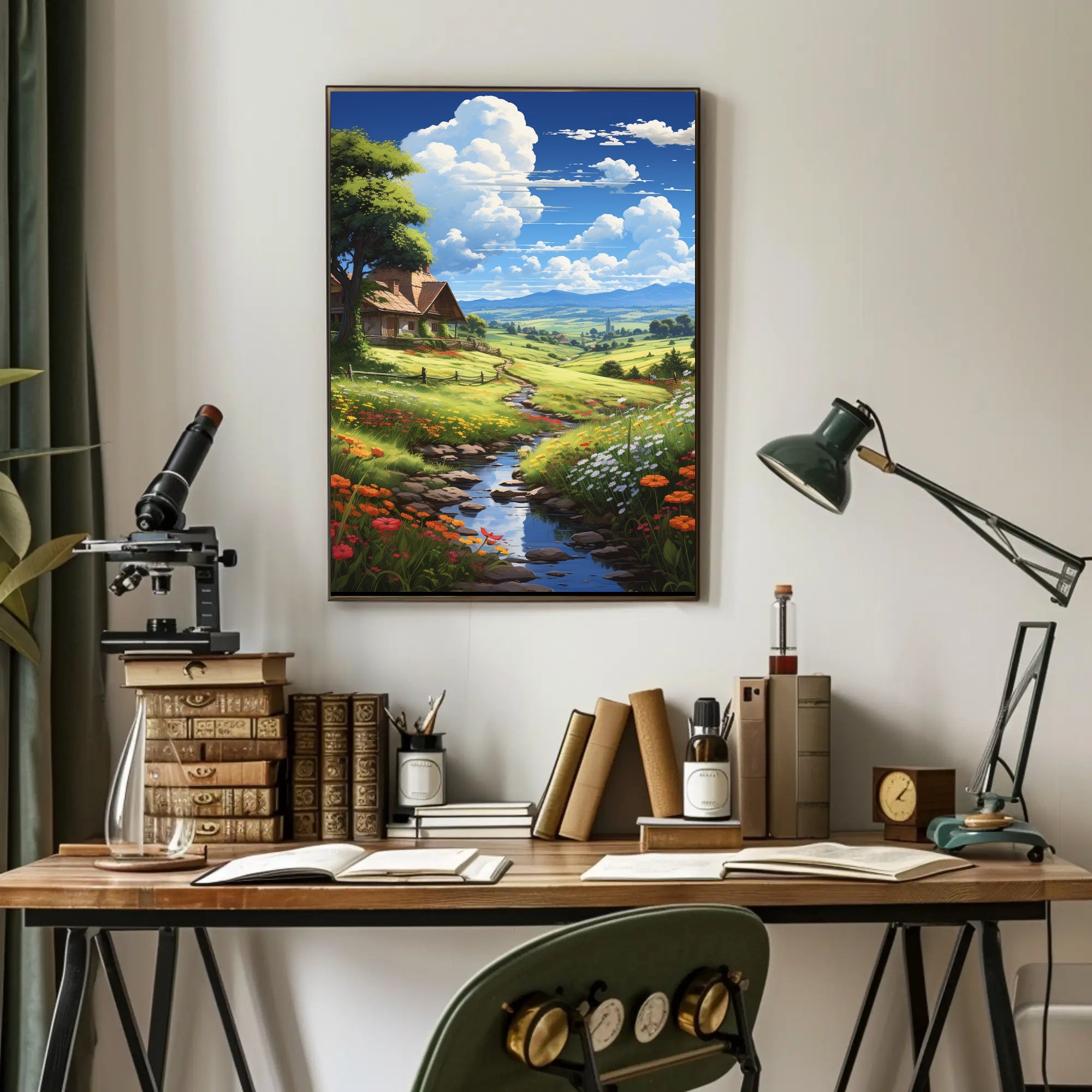 Serene Countryside Retreat: Idyllic Landscape Art Poster