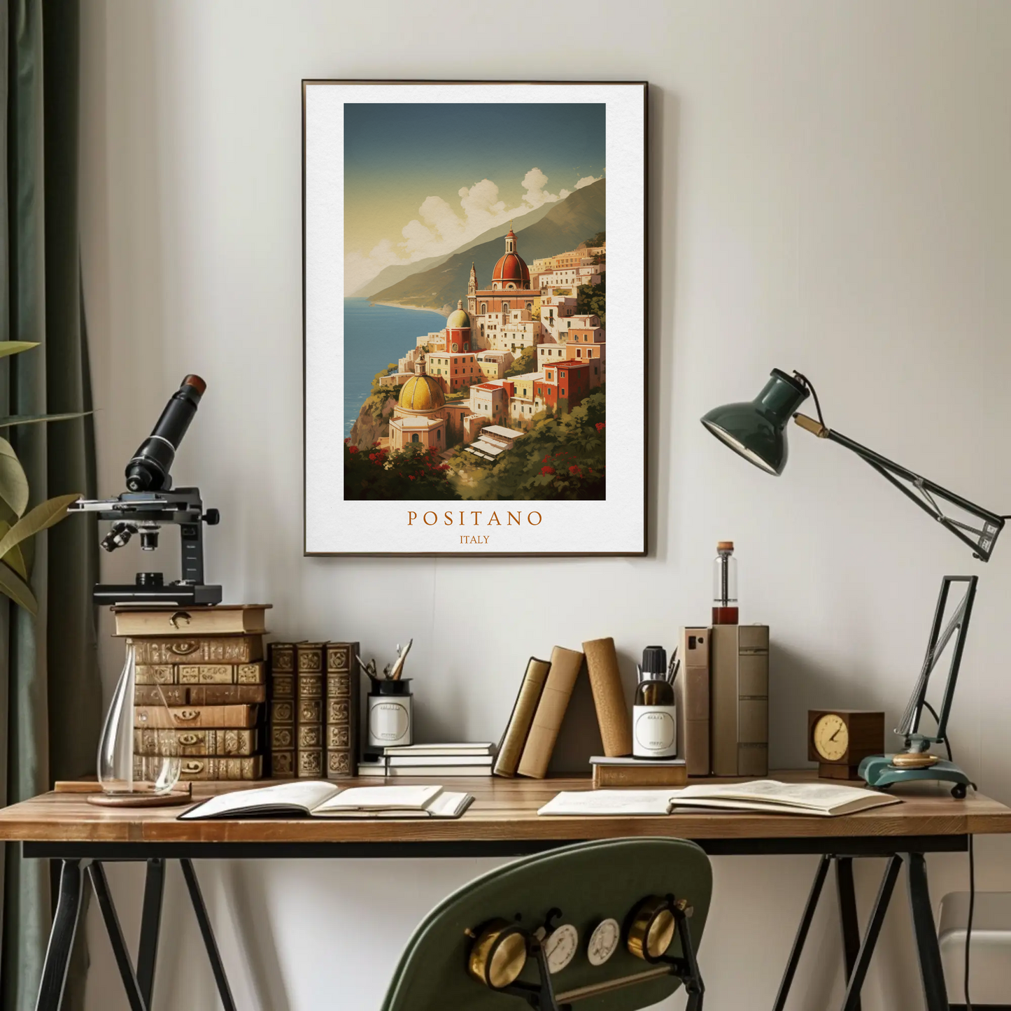 Positano Italy Coastal Village Sunset Travel Poster