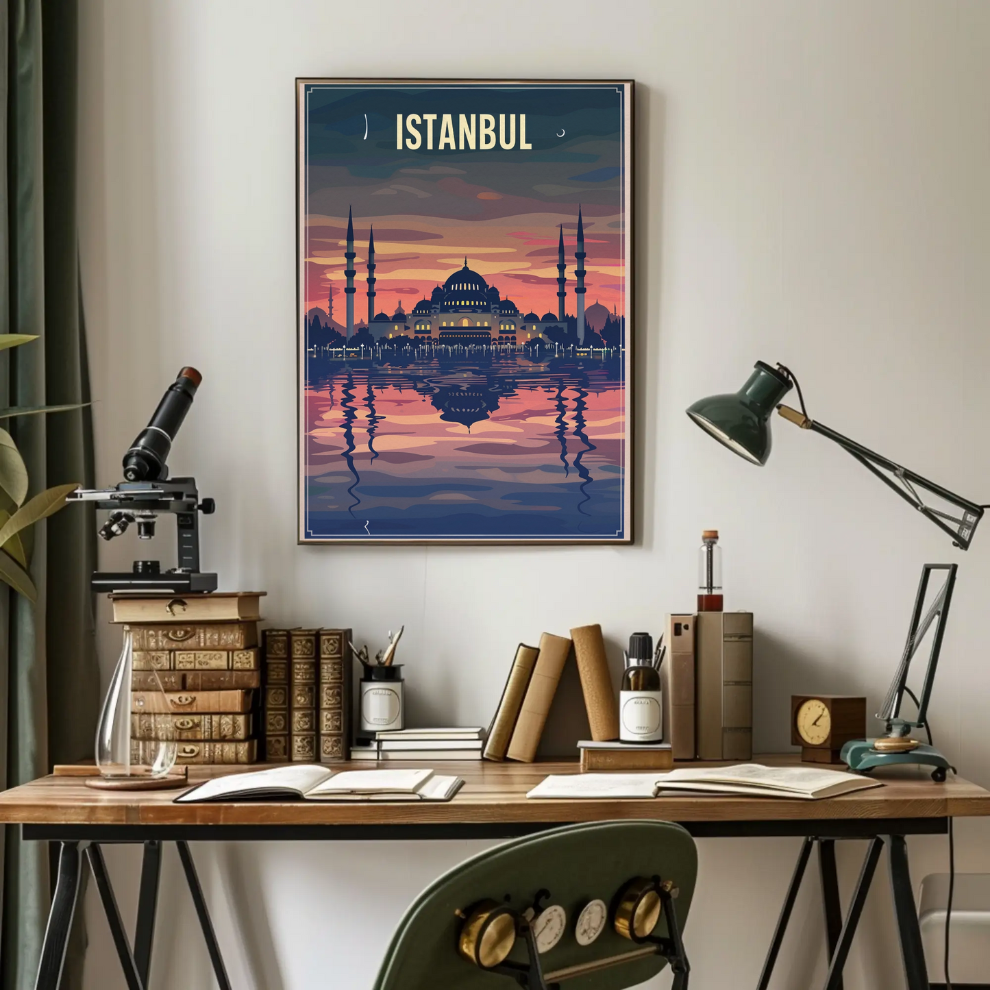 Istanbul Mosque Reflections Golden Twilight Water Travel Poster