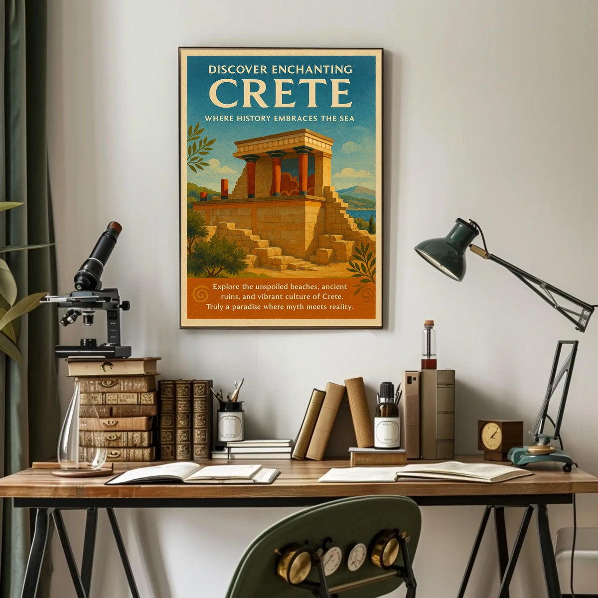 Crete Ancient Ruins Vintage Illustration Travel Poster