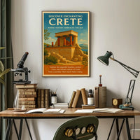 Crete Ancient Ruins Vintage Illustration Travel Poster