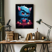 Enigmatic Blue Cat With Apple Poster