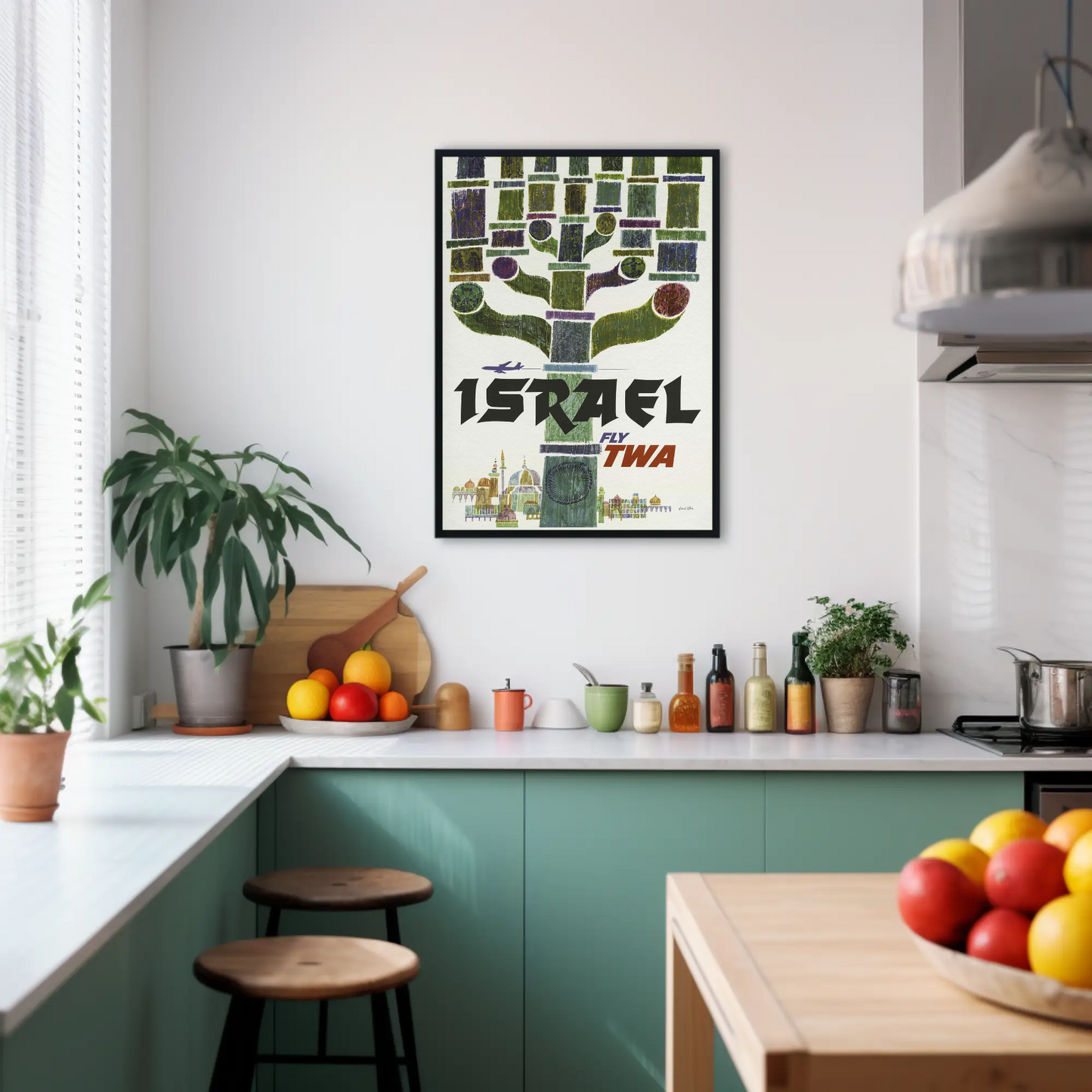Visit Israel 1960s TWA Vintage Style Airline Travel Poster