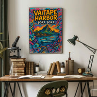 Vaitape Harbor Poster Bora Bora Colorful Travel Art
