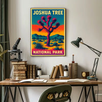 Joshua Tree Desert Sunset Retro Art Adventure Travel Bold Colorful Nightscape Classic Poster