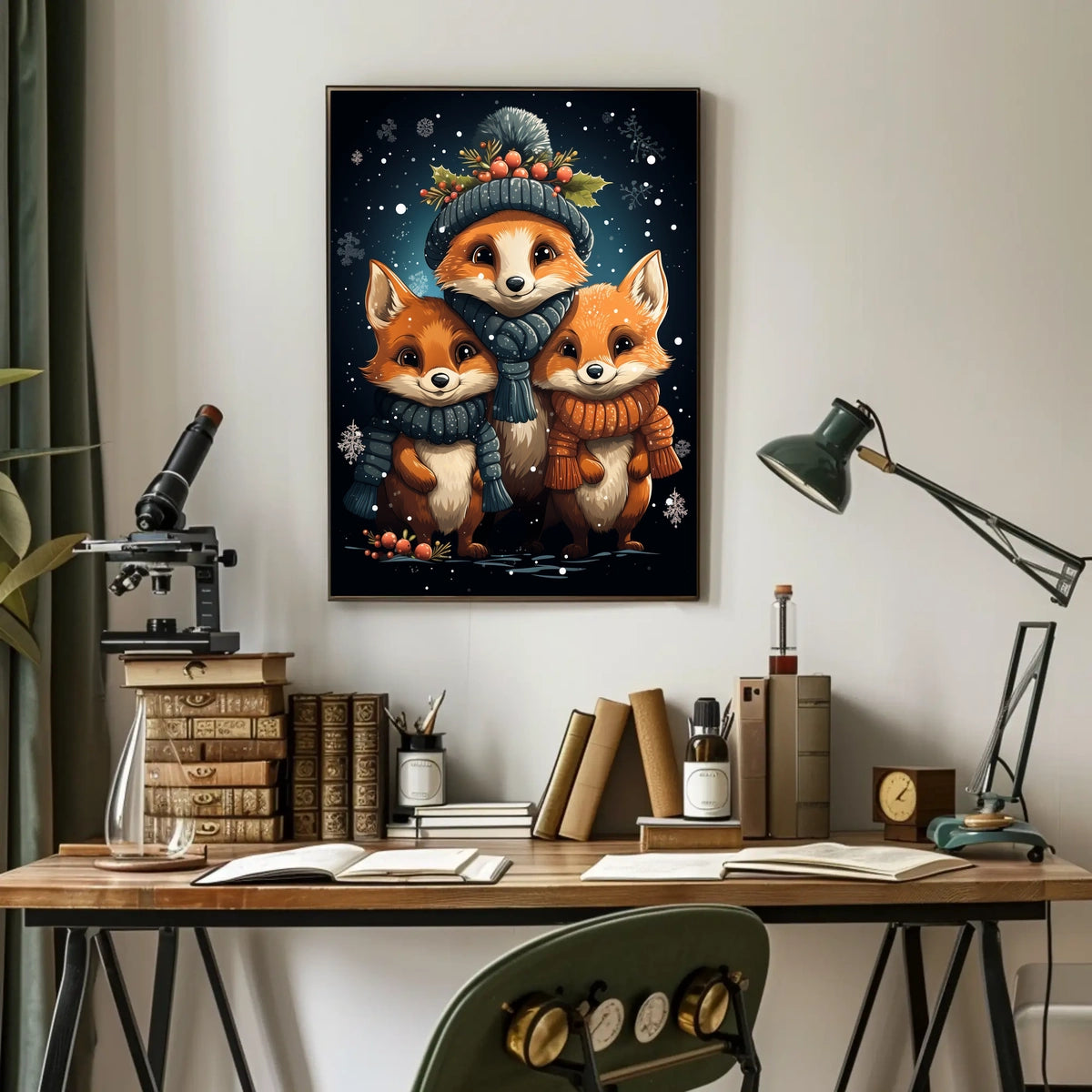 Cozy Winter Foxes Whimsical Digital Painting Poster