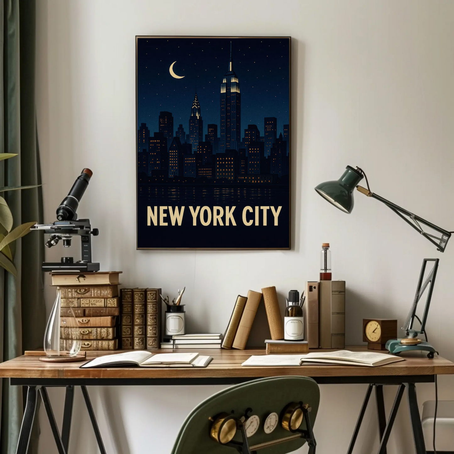 New York City Night Skyline Empire State Lights Travel Poster