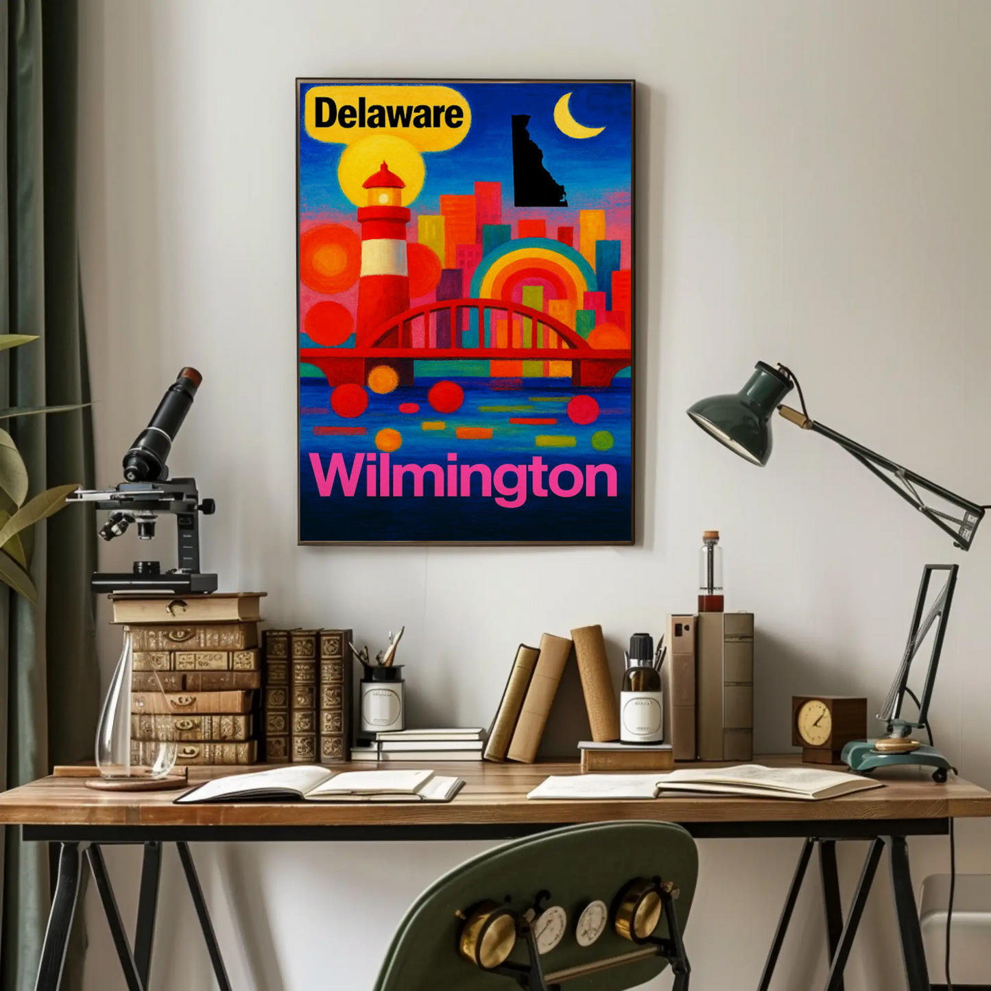Wilmington Delaware Modern Rainbow Skyline Travel Poster