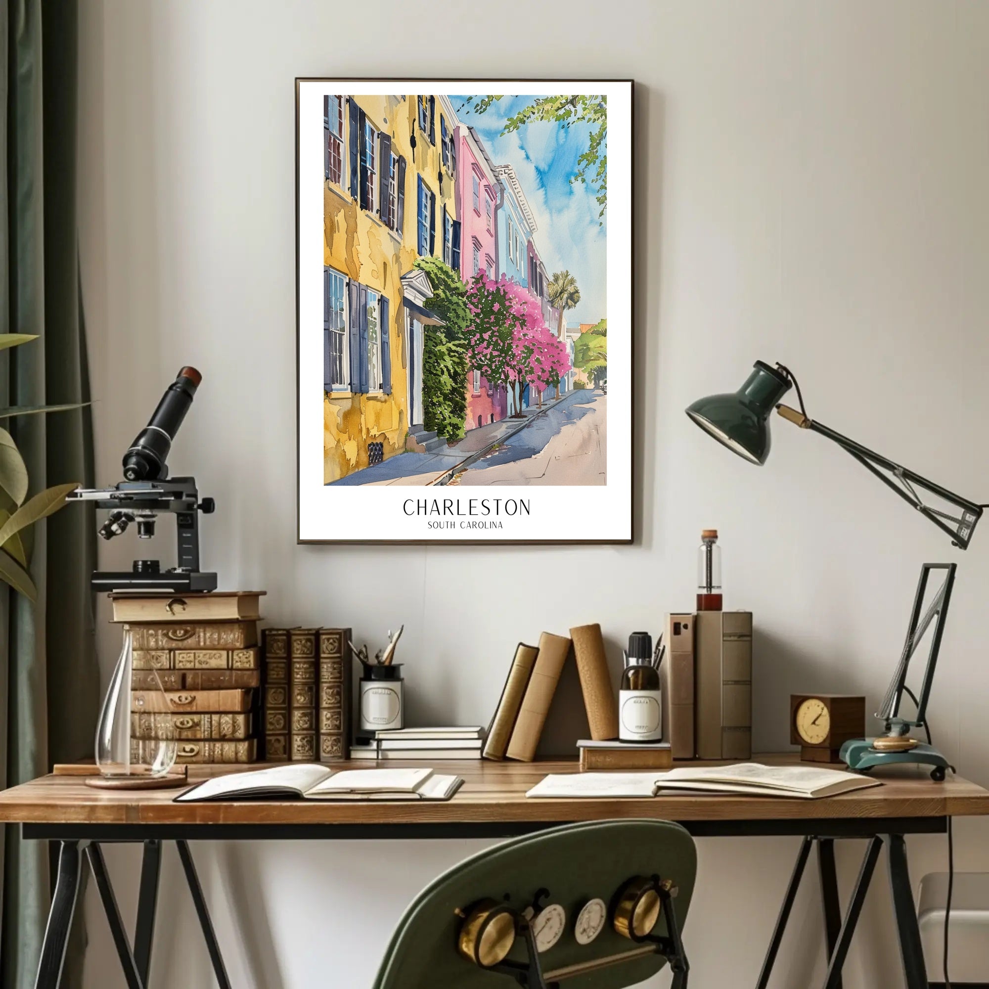Charming Watercolor Charleston Street Scene Travel Poster PosterGoat