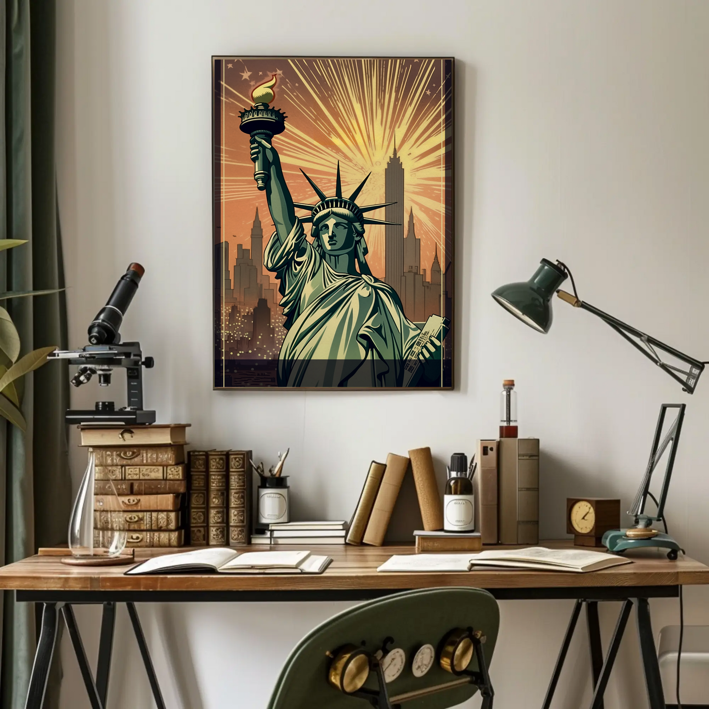 Statue Of Liberty Fireworks Skyline Travel Poster