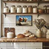 Futuristic Masks in Surreal Desert Sci-Fi Poster