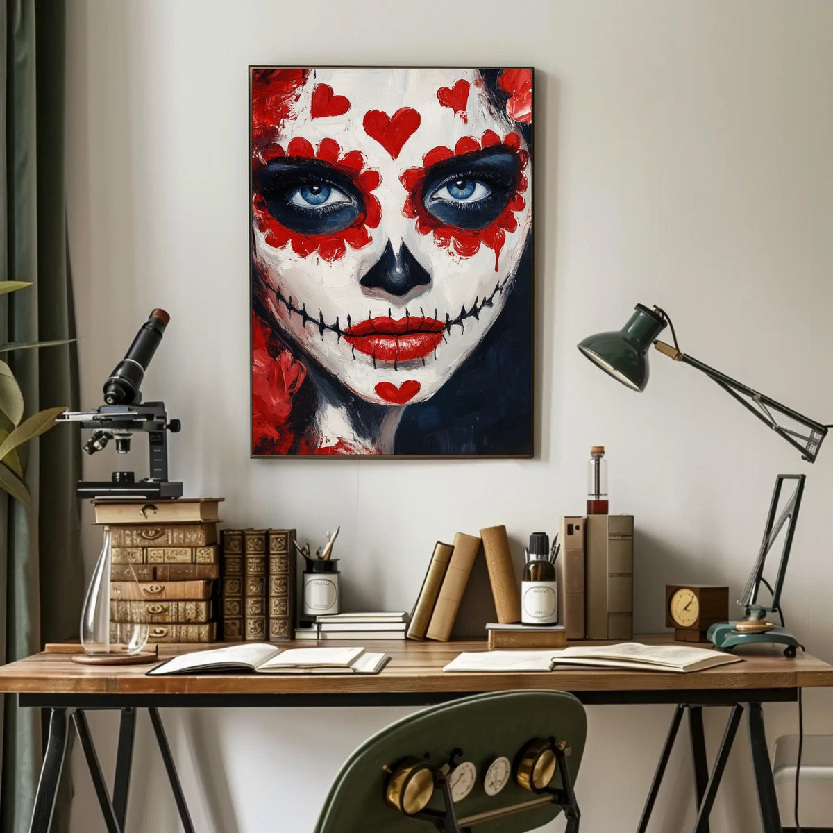 Day of the Dead Face Face Makeup Red Hearts Poster