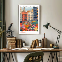 Vibrant Flower Market in Madrid Poster PosterGoat