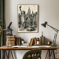 New York City Poster Vintage Monochrome Cityscape Wall Art