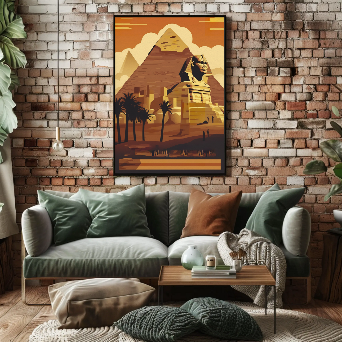 Sphinx Pyramid Desert Sunset View Vintage Travel Poster