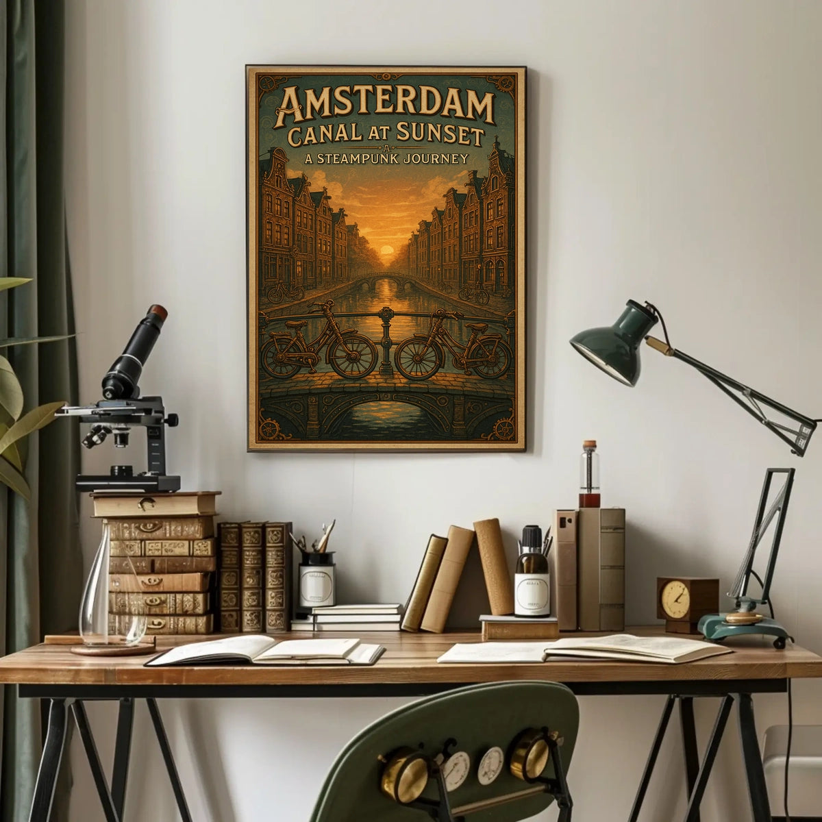Amsterdam Canal At Sunset A Steampunk Poster