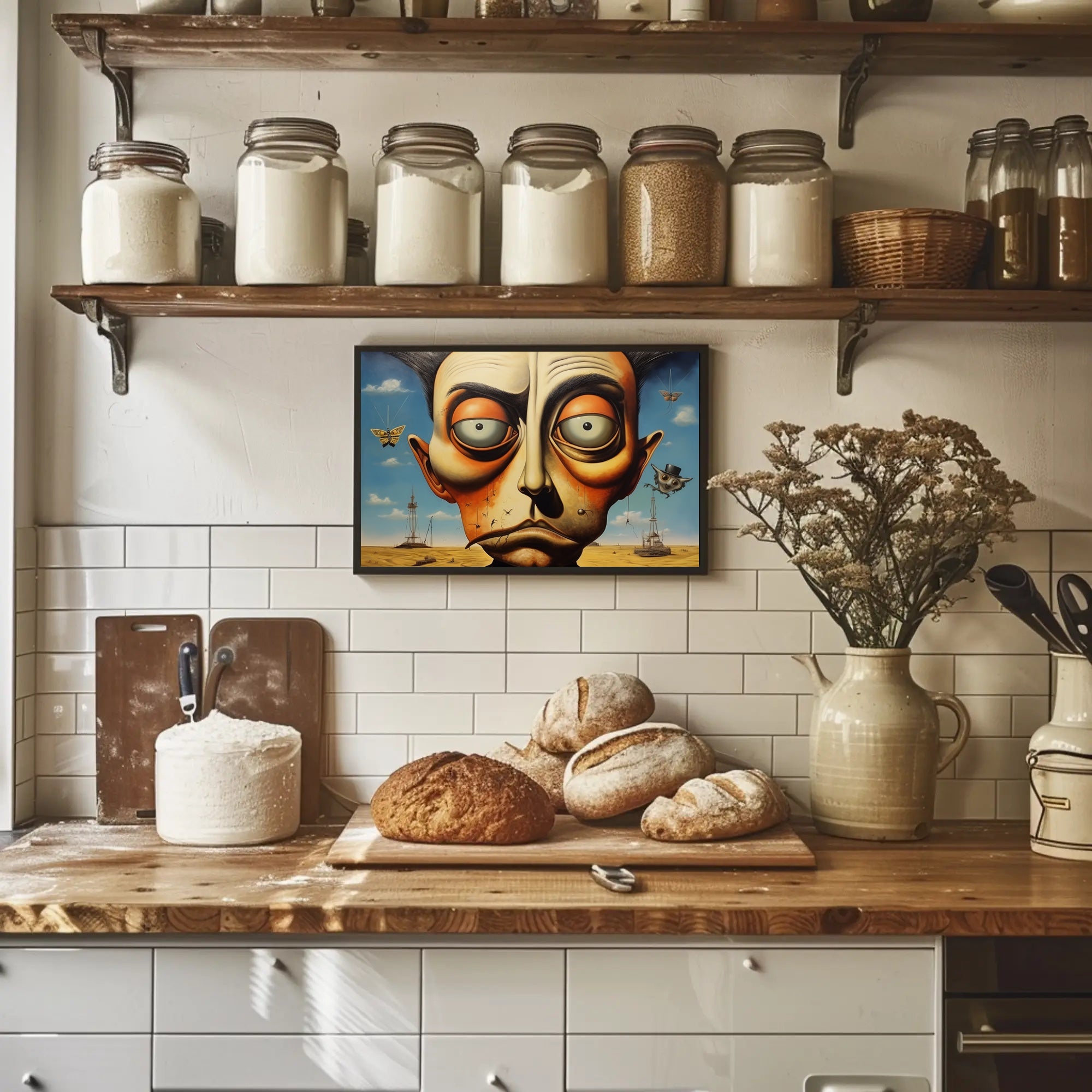 Surreal Face and Whimsical Desert Artistic Poster