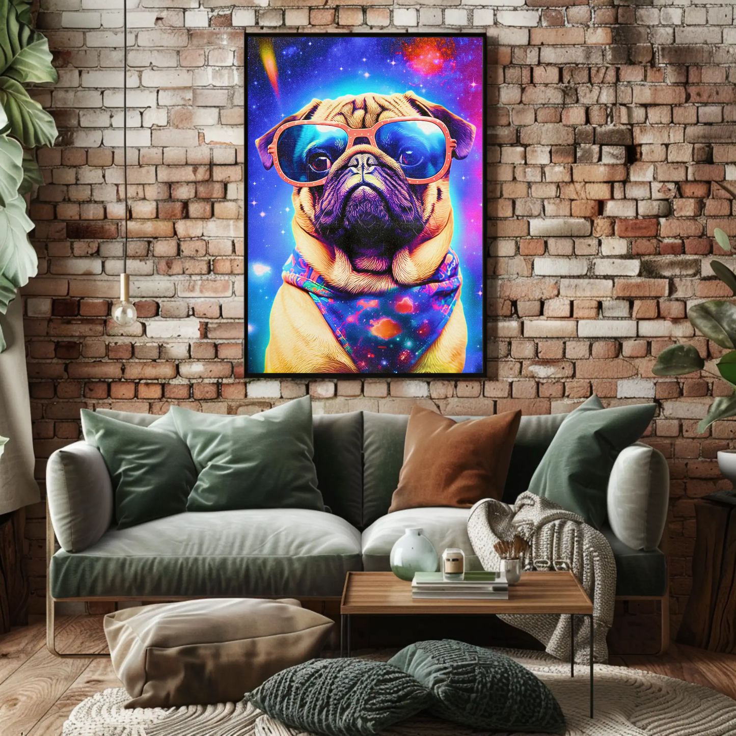 Space Pug Dog Neon Galaxy Glasses Cool Poster Art