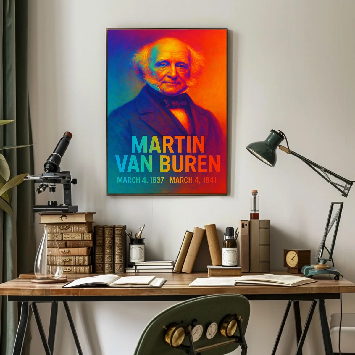 Martin Van Buren 8th President of the United States Neon Gradient Overlay Poster
