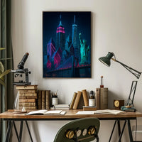 Neon Dreams Of New York Poster Cyberpunk Cityscape Urban