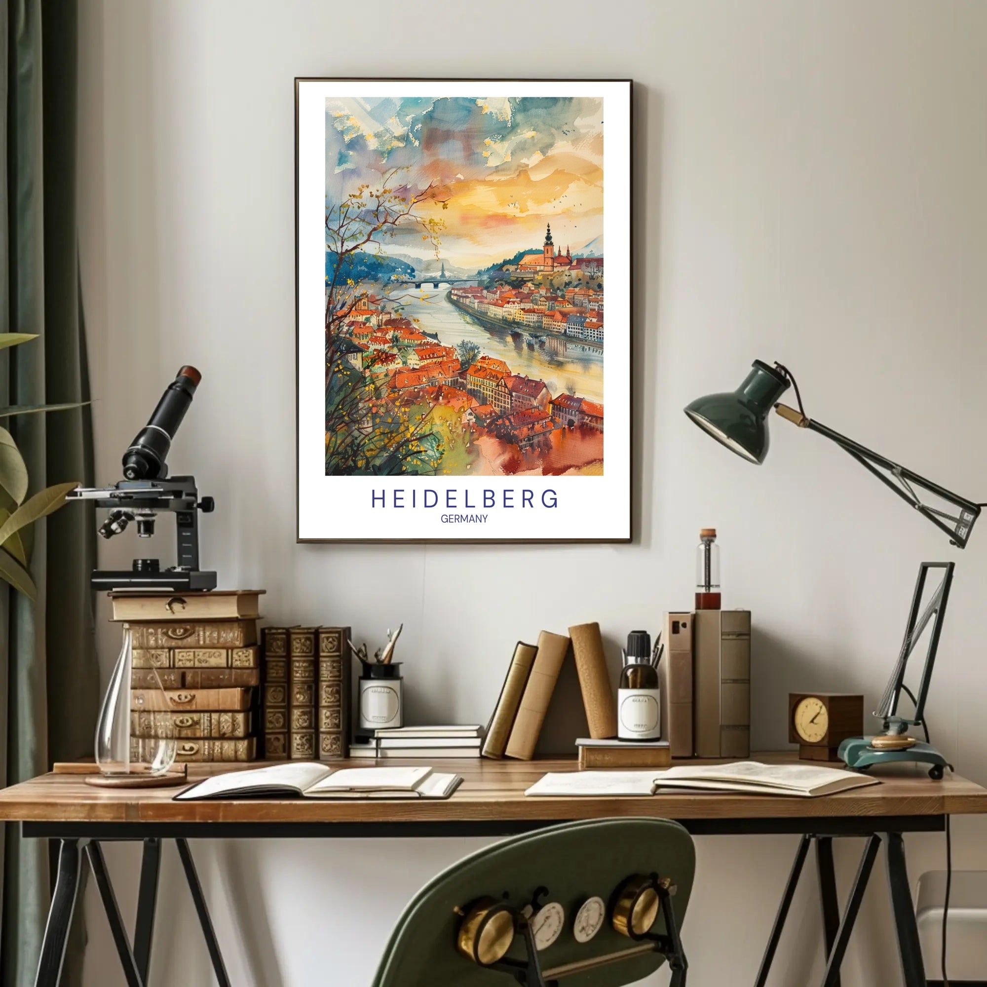 Heidelberg Watercolor Dreamscape Urban or Cityscape Poster PosterGoat