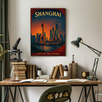 Shanghai Skyline Future Vision Retro Cityscape Urban Poster PosterGoat