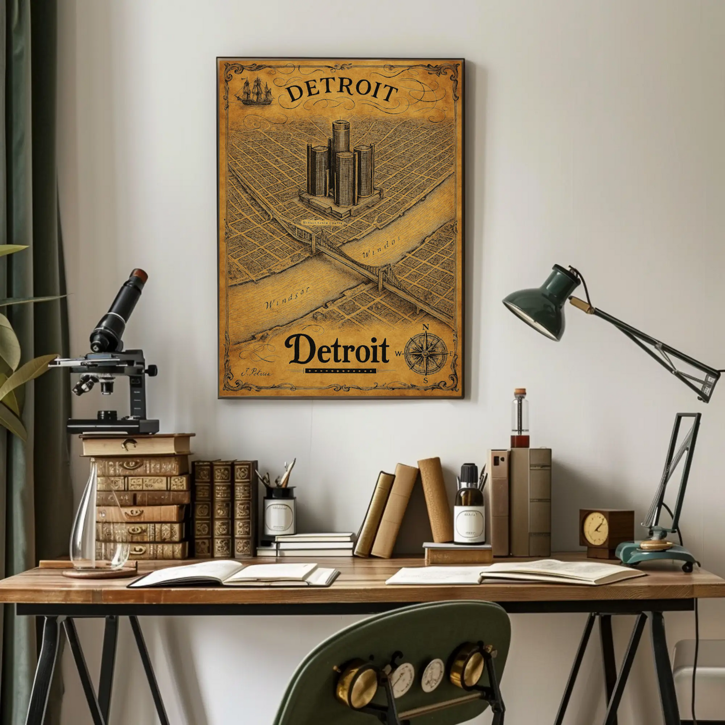 Detroit Historic Map Renaissance Center Travel Poster
