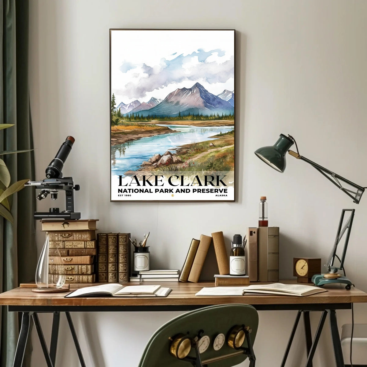 Lake Clark Watercolor Wall Art Poster