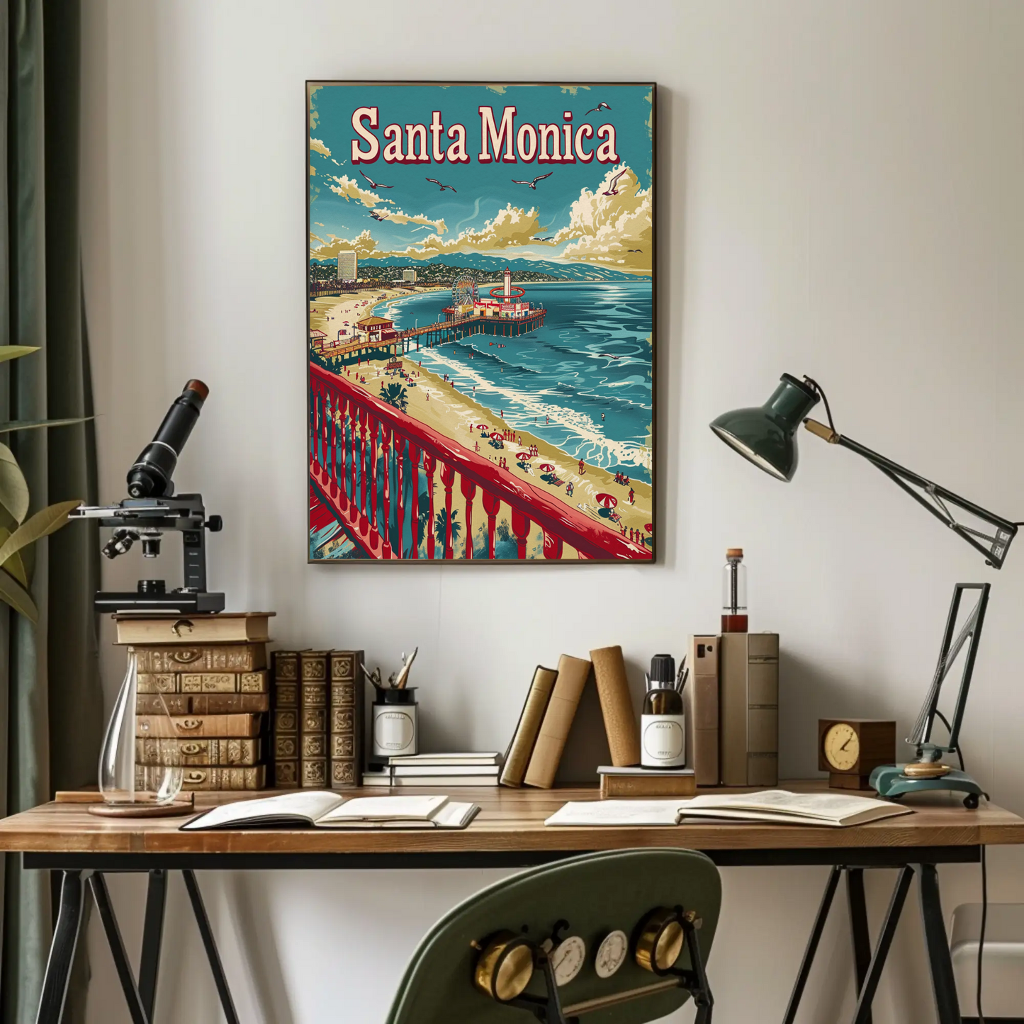Santa Monica California Beach Pier Travel Poster