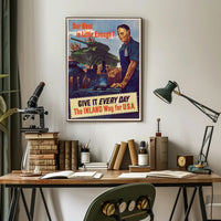 WWII Industrial Support Poster Emphasizing American War Effort