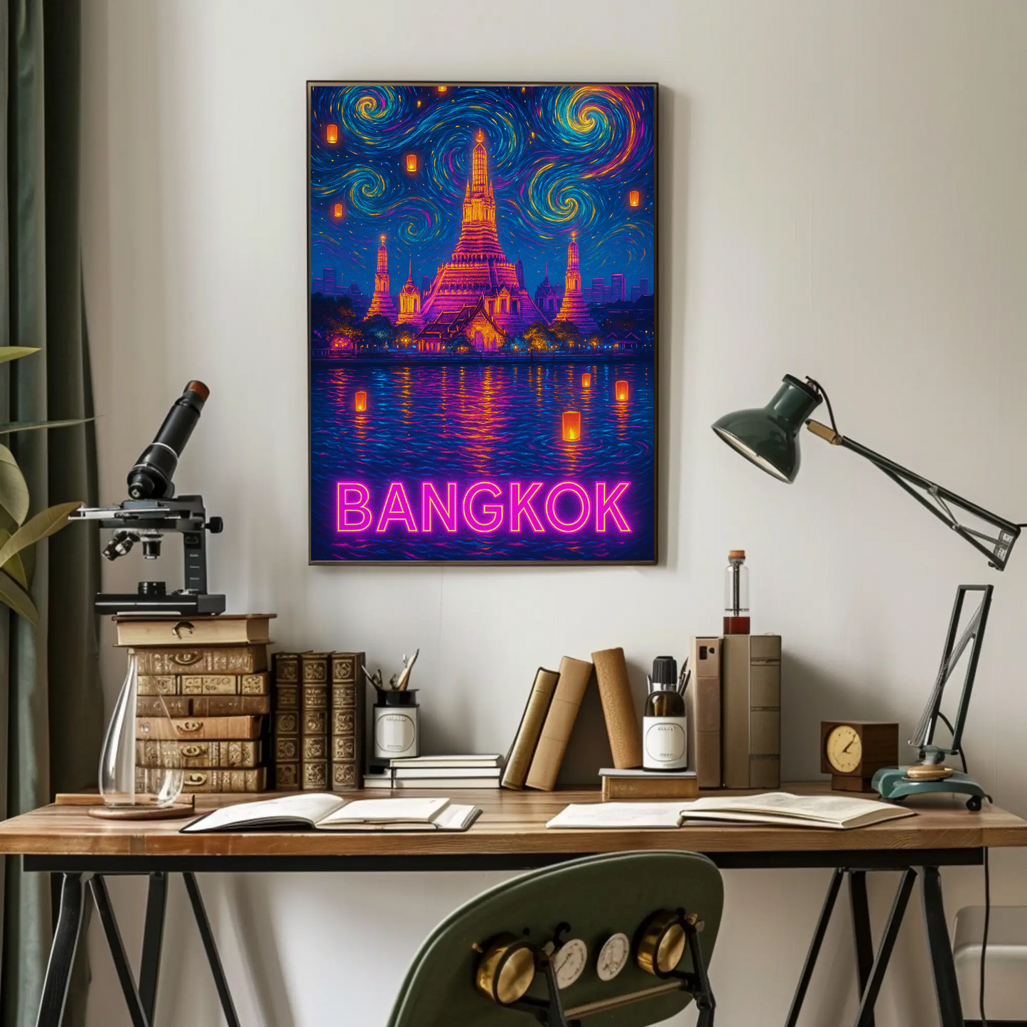Bangkok Neon Temple Night Travel Poster