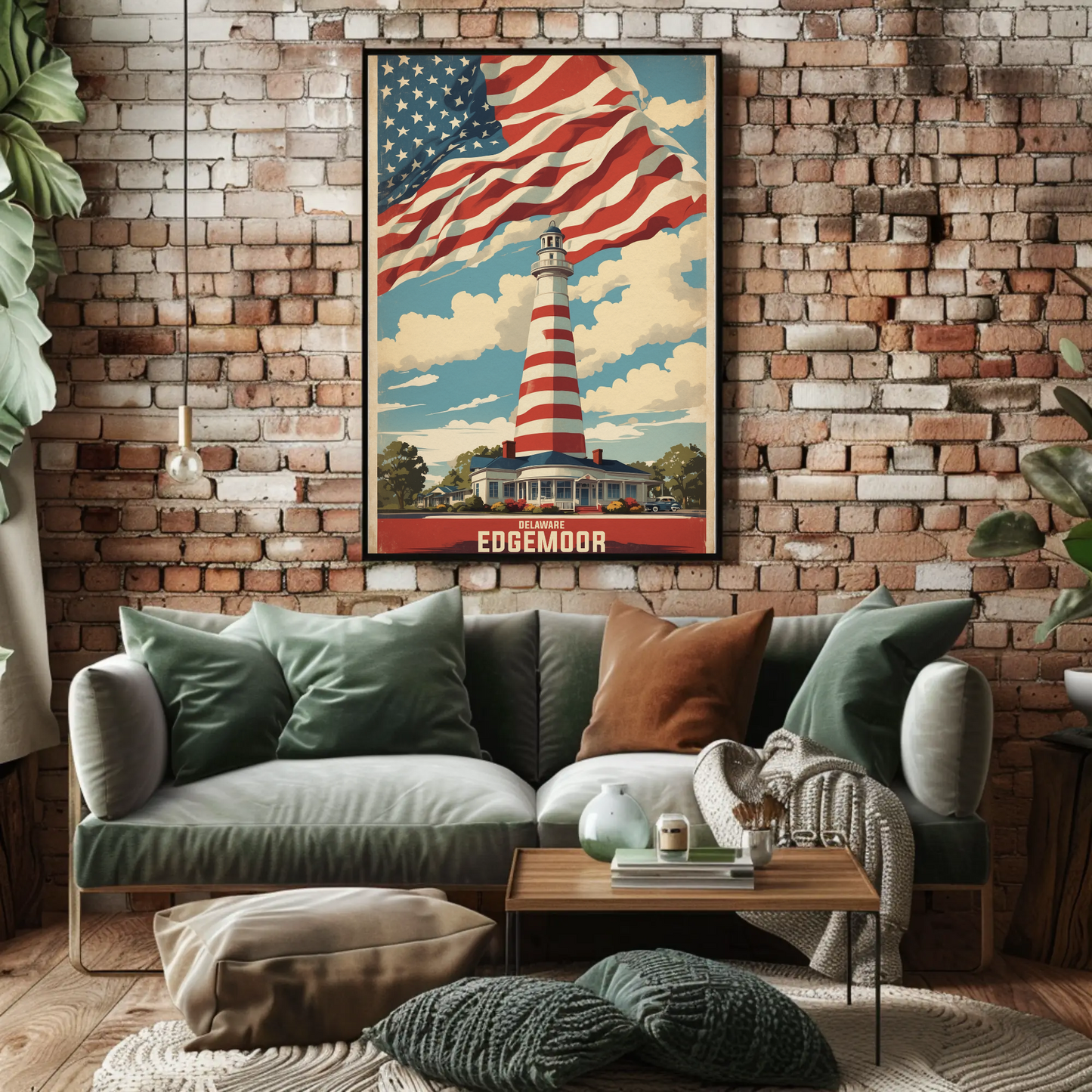 Edgemoor Delaware Lighthouse Pride Vintage Travel Poster