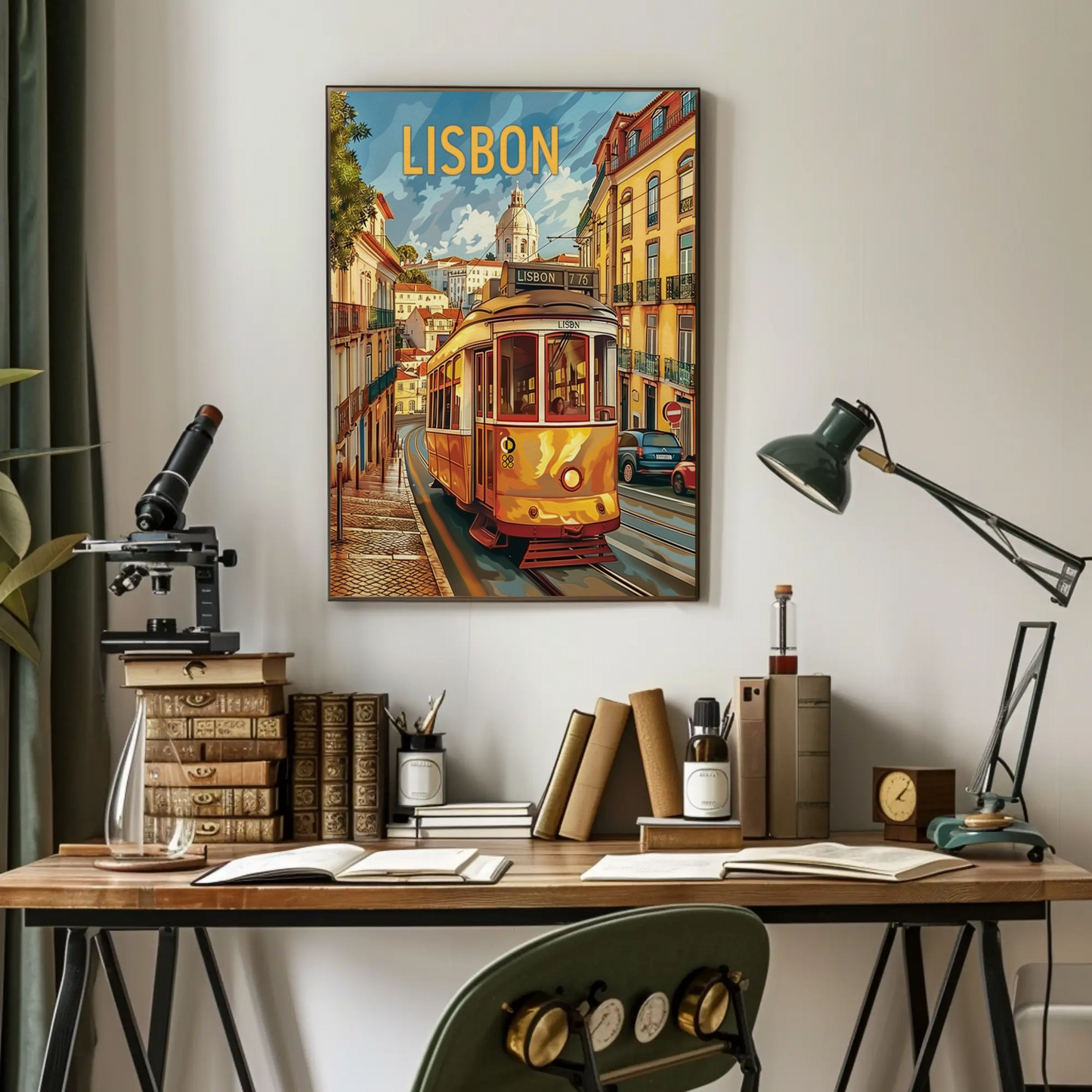 Lisbon Yellow Tram Cityscape Portugal Travel Poster