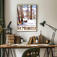 Vintage Alpine Travel Poster: St. Moritz Winter Wonderland PosterGoat
