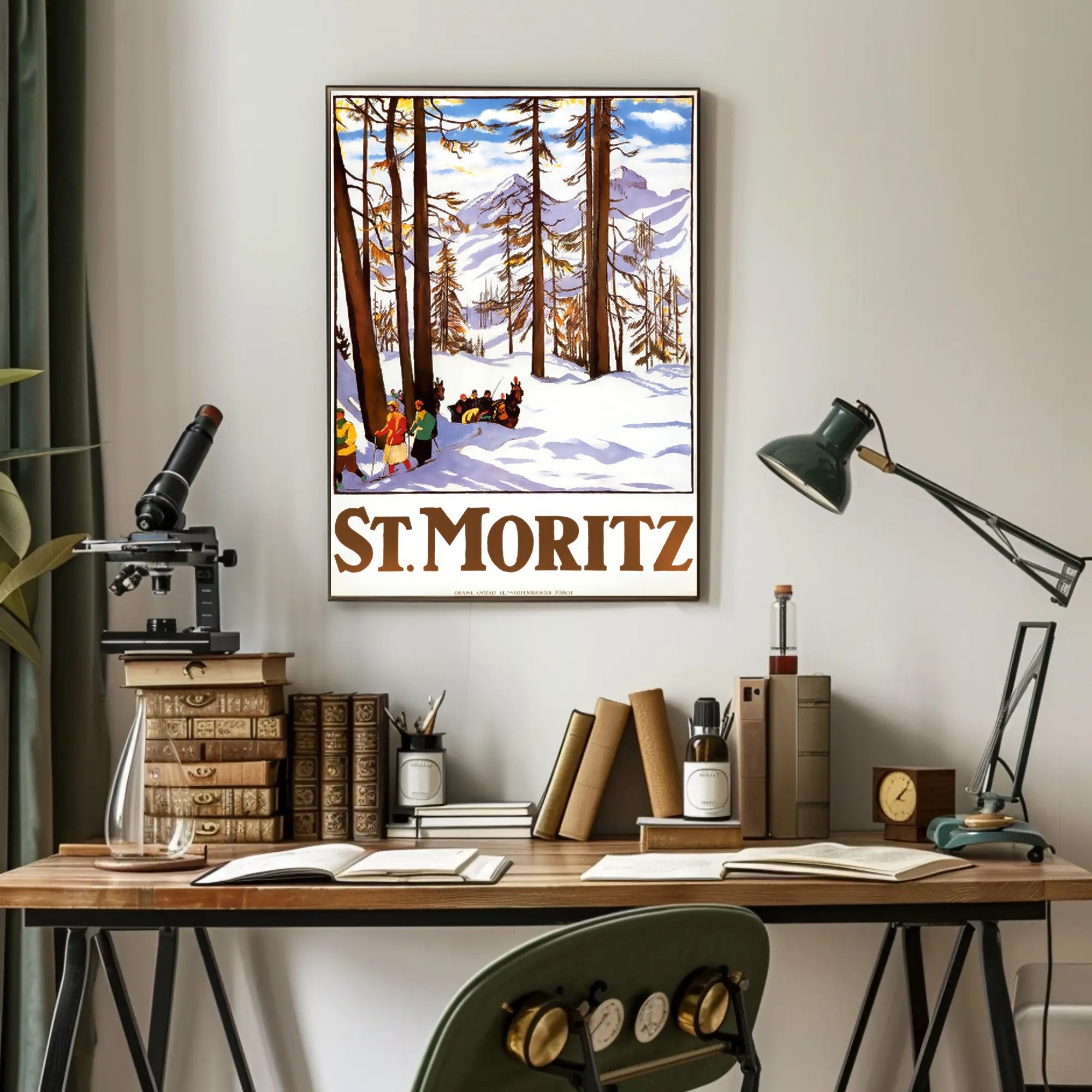 Vintage Alpine Travel Poster: St. Moritz Winter Wonderland PosterGoat