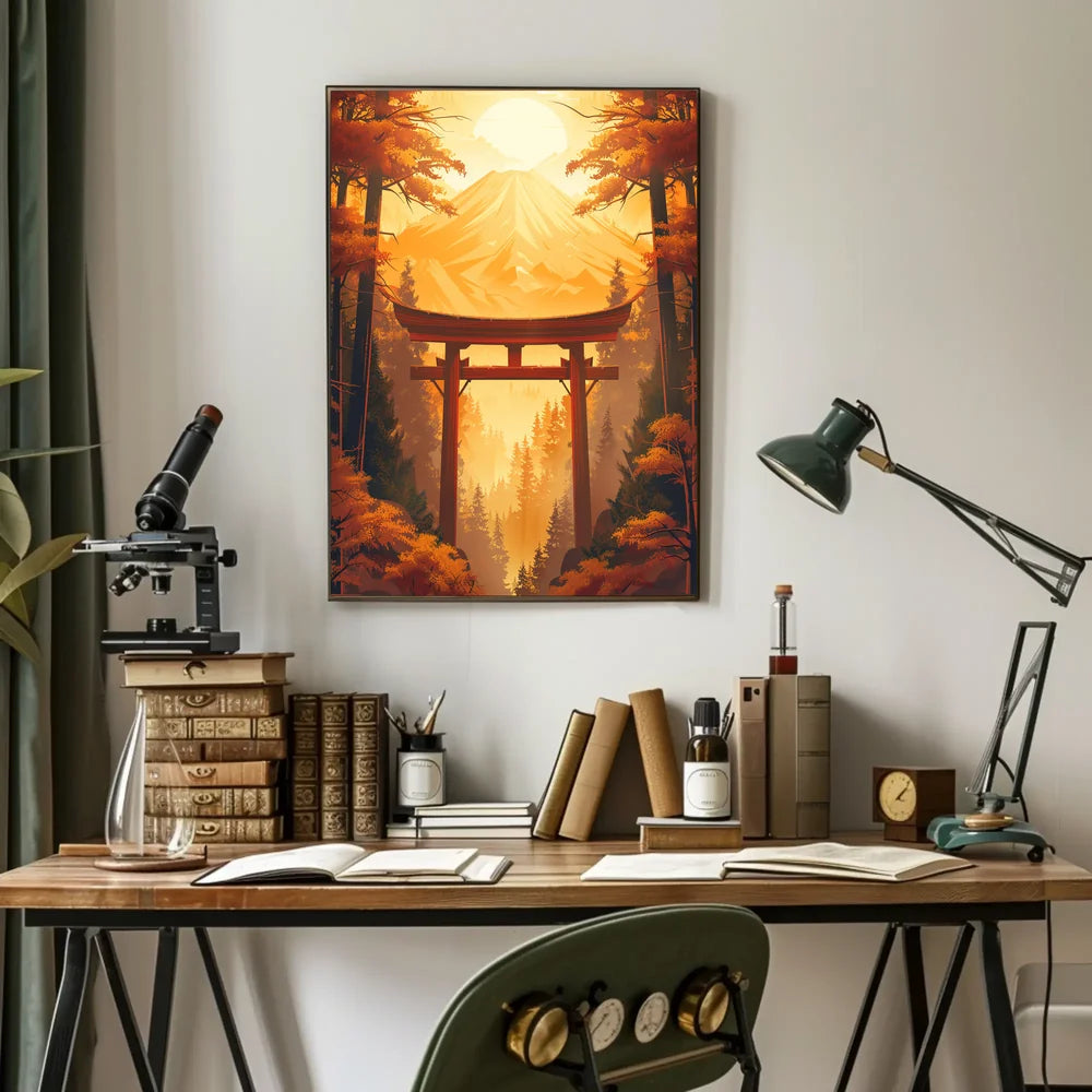 Japanese Torii Gate Autumn Landscape Poster Art