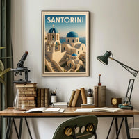 Santorini Greece Modern Travel Poster