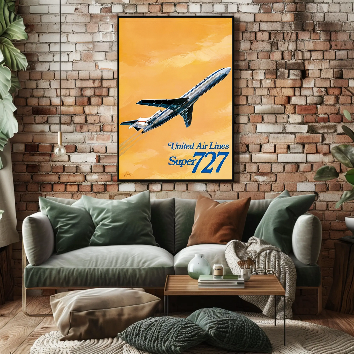 United Airlines Super 727 Vintage Poster