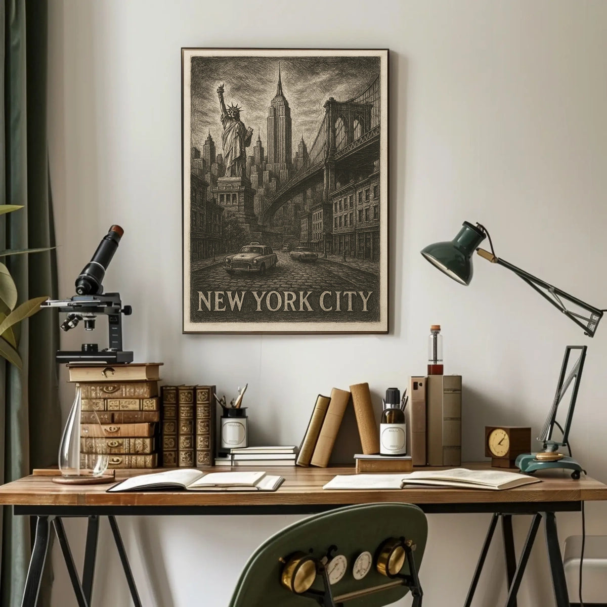 New York City Iconic Landmarks Poster Vintage Wall Art