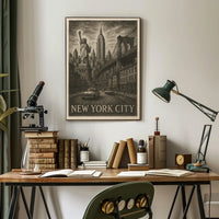 New York City Iconic Landmarks Poster Vintage Wall Art