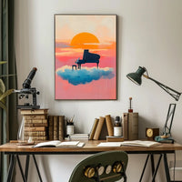 Piano In Clouds Dreamy Poster Sunset Wall Art