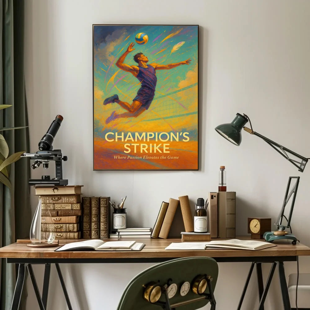 Dynamic Volleyball Champion Sports Poster PosterGoat