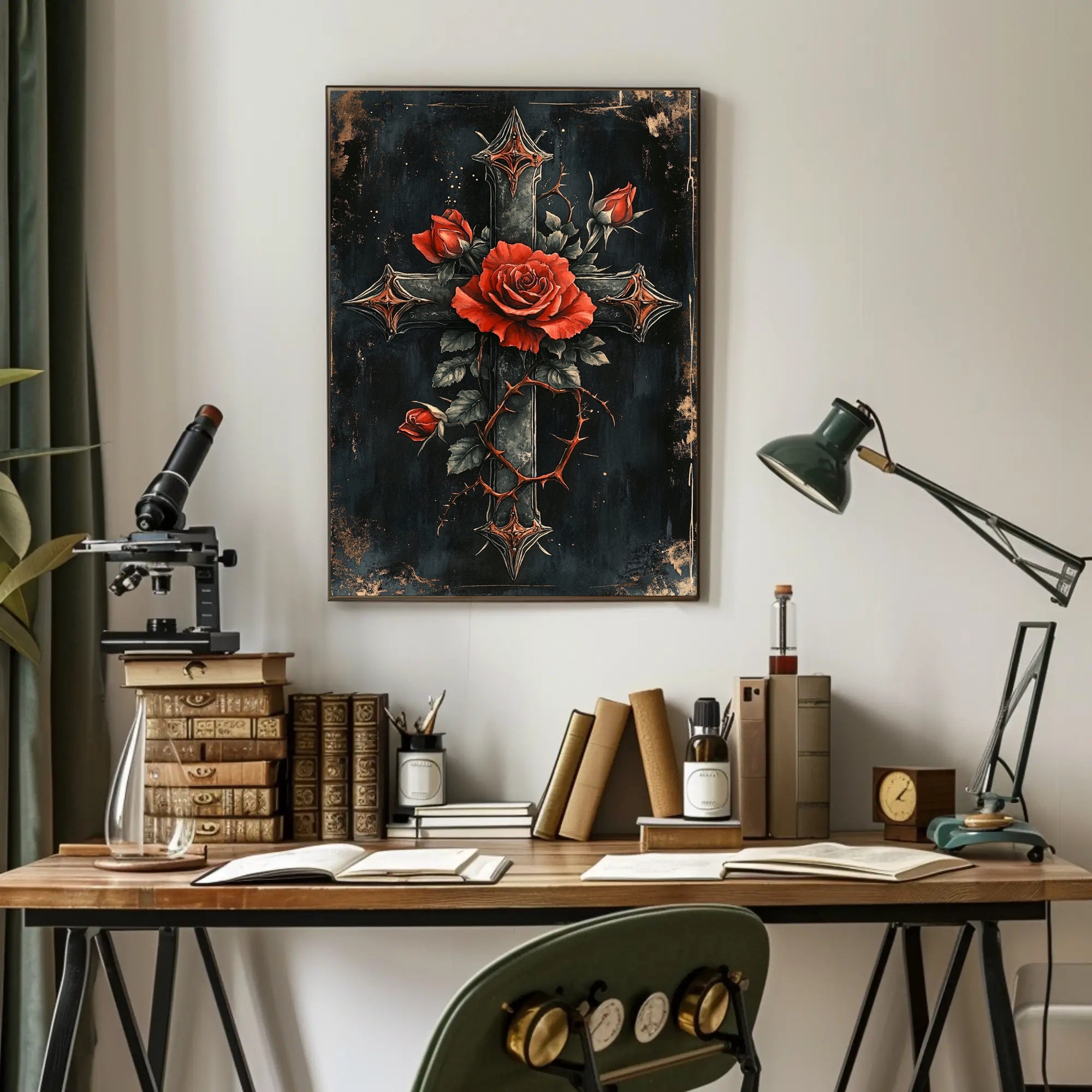 Roses And Cross Poster