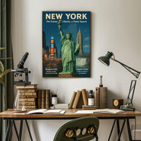 New York City Landmarks Skyline Poster Retro Wall Art