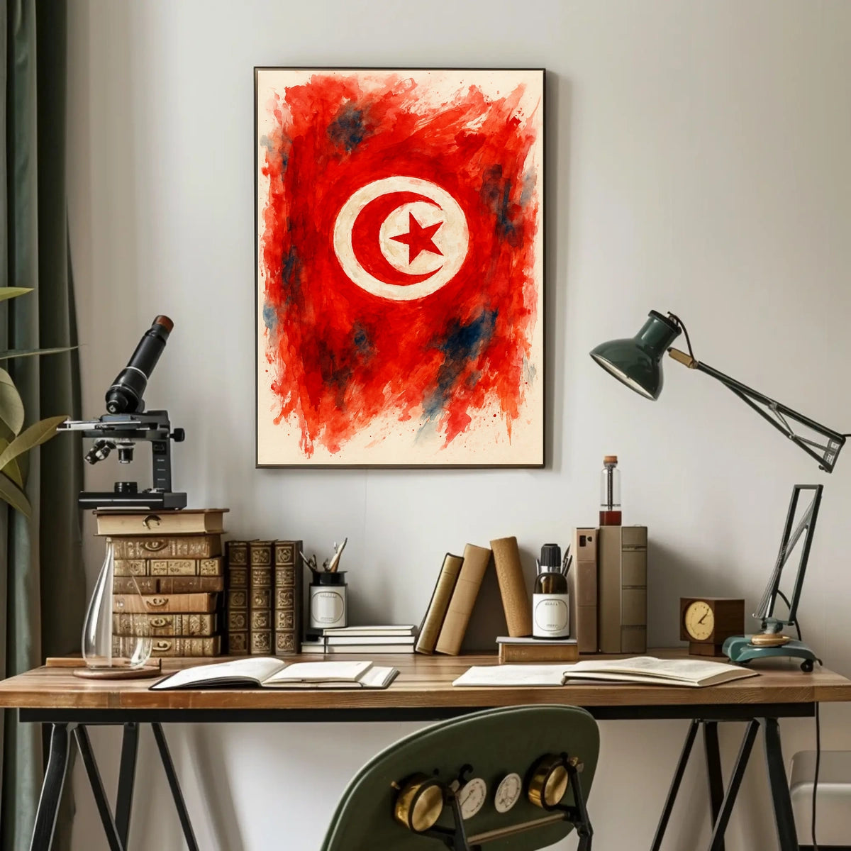 Radiant Abstract Tunisian Flag Interpretation Evoking Wanderlust Home Decor Art Poster