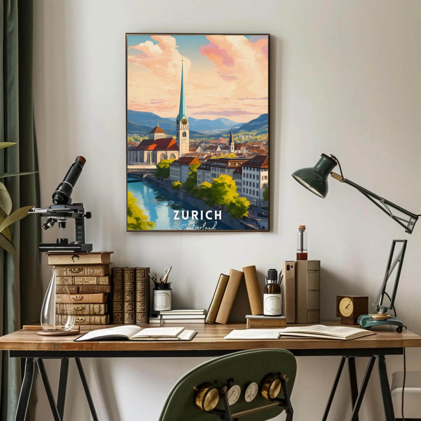 Zurich River Reflection Travel Poster